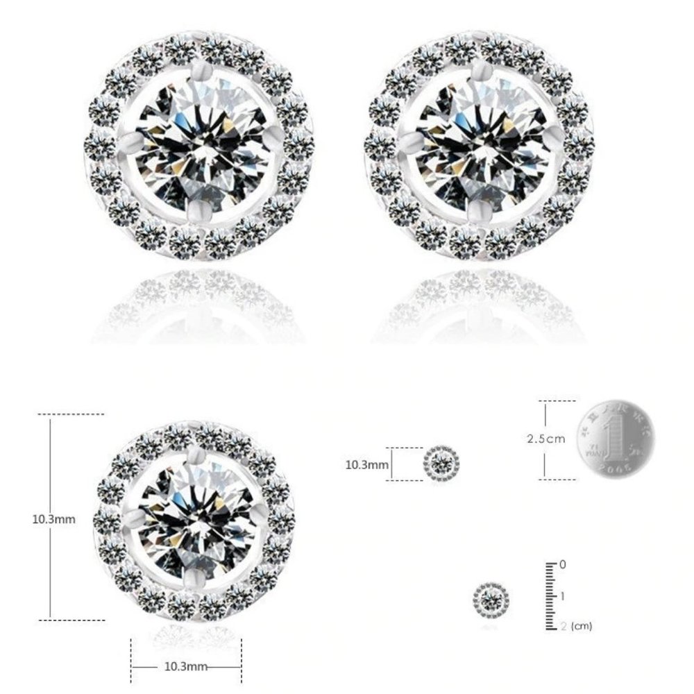NEW 925 Sterling Silver Diamond Earrings+Ring Set - Picture 4 of 9